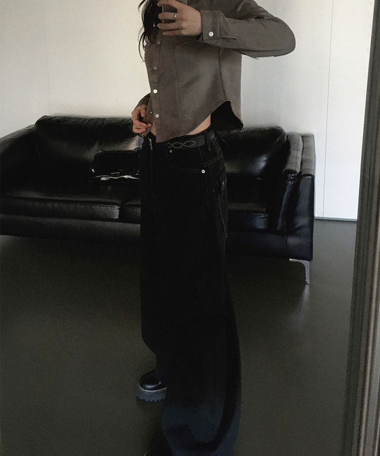 バックルビッグポケットバルーンワイドコットンパンツ BLACK