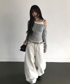 ワンオフキャミソール長袖Tシャツ Merange Gray