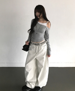 ワンオフキャミソール長袖Tシャツ Merange Gray