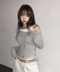 ワンオフキャミソール長袖Tシャツ Merange Gray