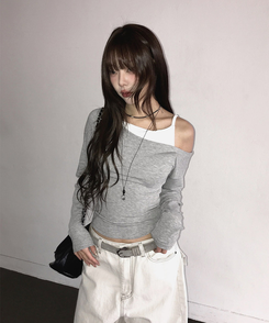 ワンオフキャミソール長袖Tシャツ Merange Gray