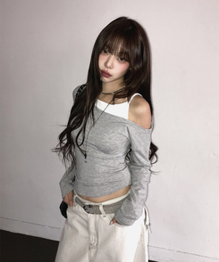 ワンオフキャミソール長袖Tシャツ Merange Gray