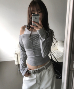 ワンオフキャミソール長袖Tシャツ Merange Gray