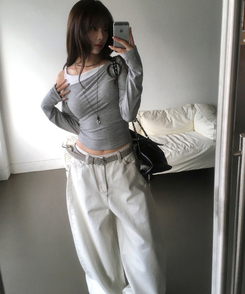 ワンオフキャミソール長袖Tシャツ Merange Gray