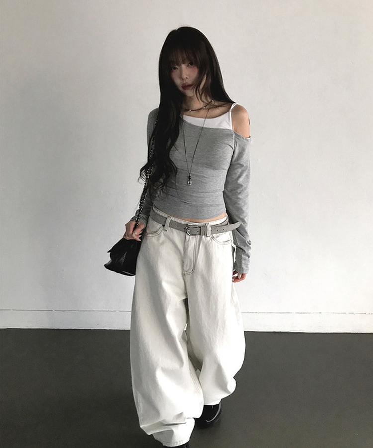 ワンオフキャミソール長袖Tシャツ Merange Gray