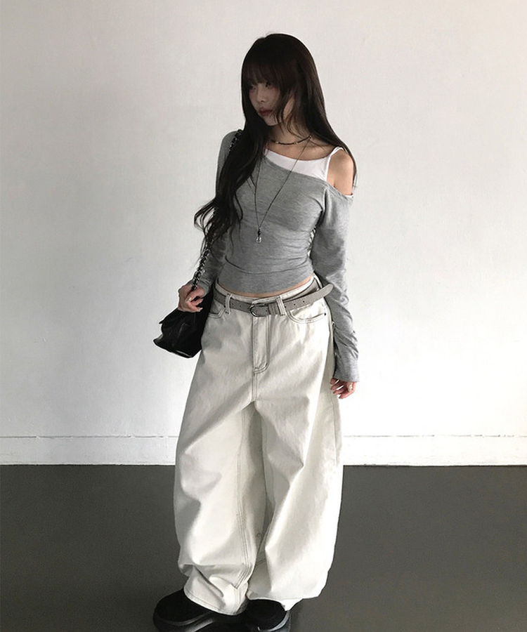 ワンオフキャミソール長袖Tシャツ Merange Gray