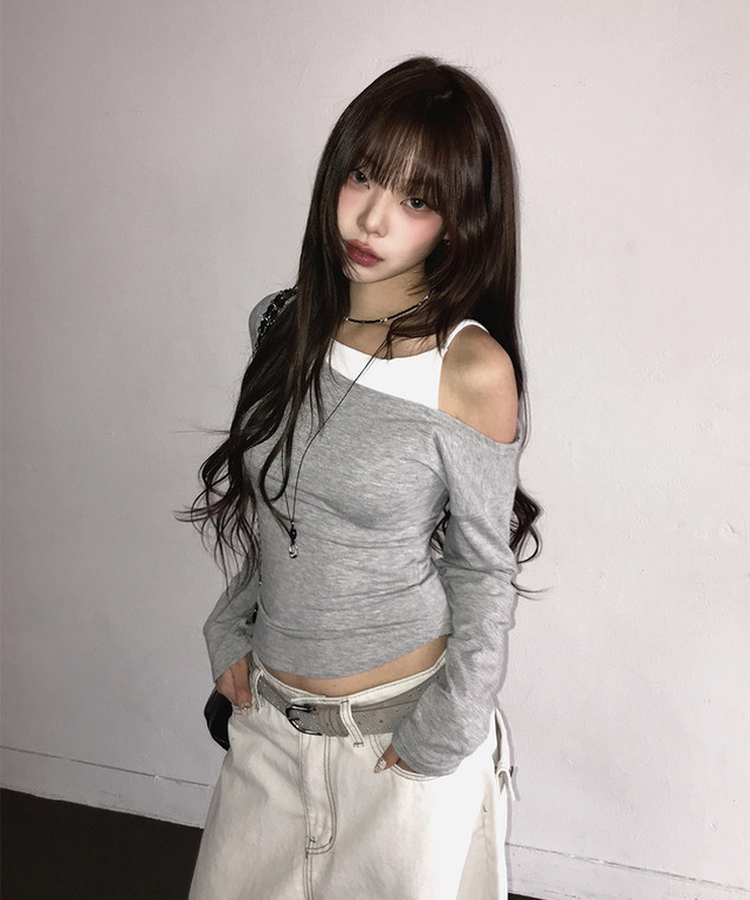 ワンオフキャミソール長袖Tシャツ Merange Gray