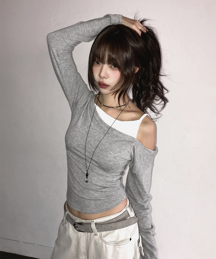 ワンオフキャミソール長袖Tシャツ Merange Gray