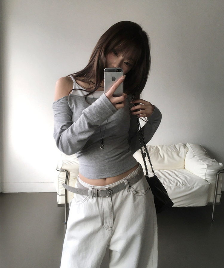 ワンオフキャミソール長袖Tシャツ Merange Gray