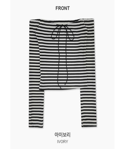 ストライプリボンオフ長袖Tシャツ