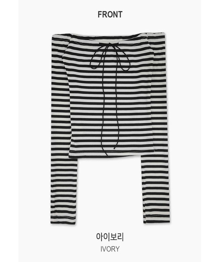ストライプリボンオフ長袖Tシャツ