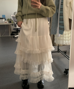ティアードレースロングスカート IVORY