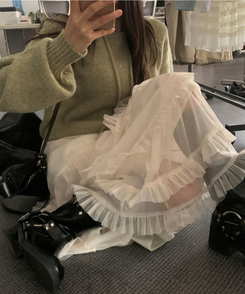 ティアードレースロングスカート IVORY