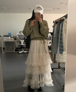 ティアードレースロングスカート IVORY