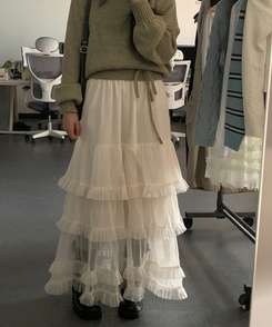 ティアードレースロングスカート IVORY