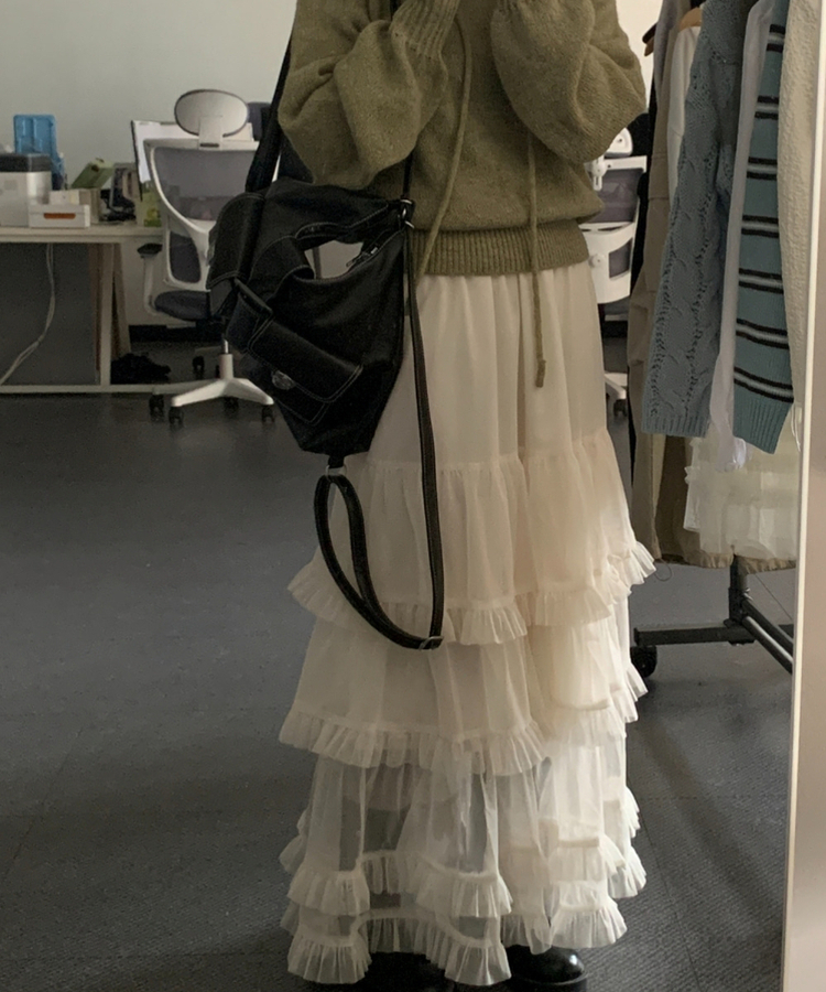 ティアードレースロングスカート IVORY