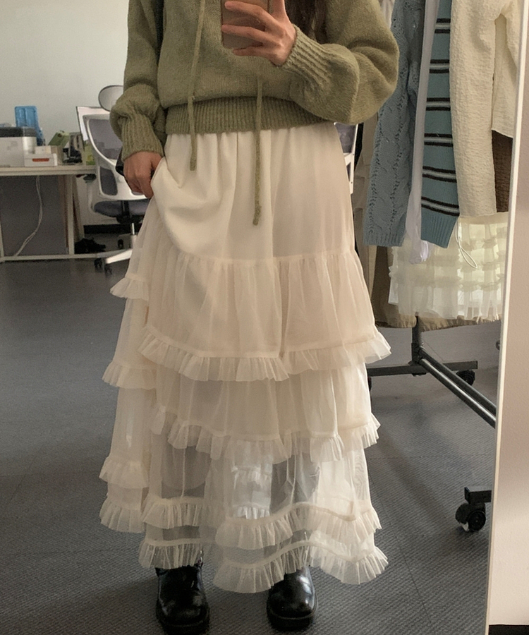 ティアードレースロングスカート IVORY