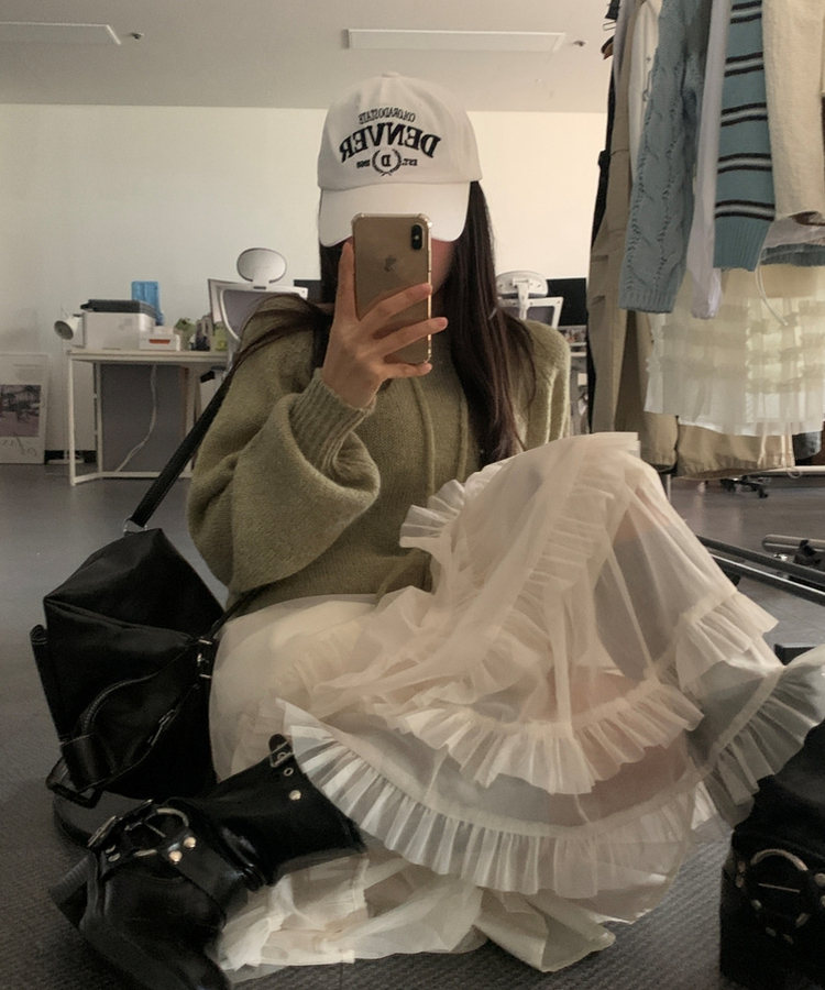 ティアードレースロングスカート IVORY