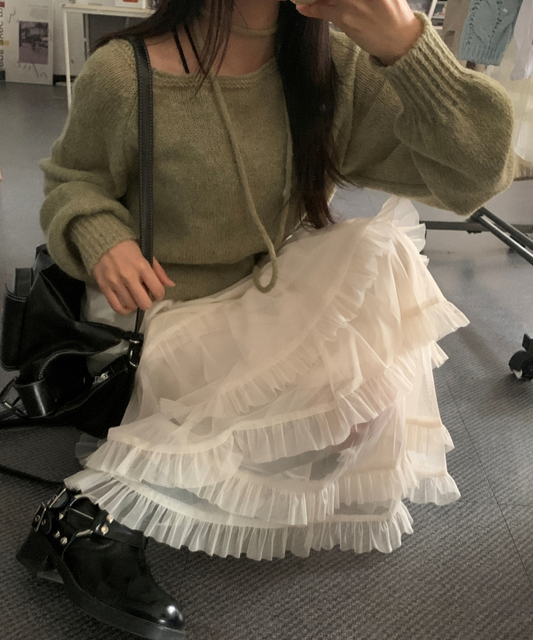 ティアードレースロングスカート IVORY