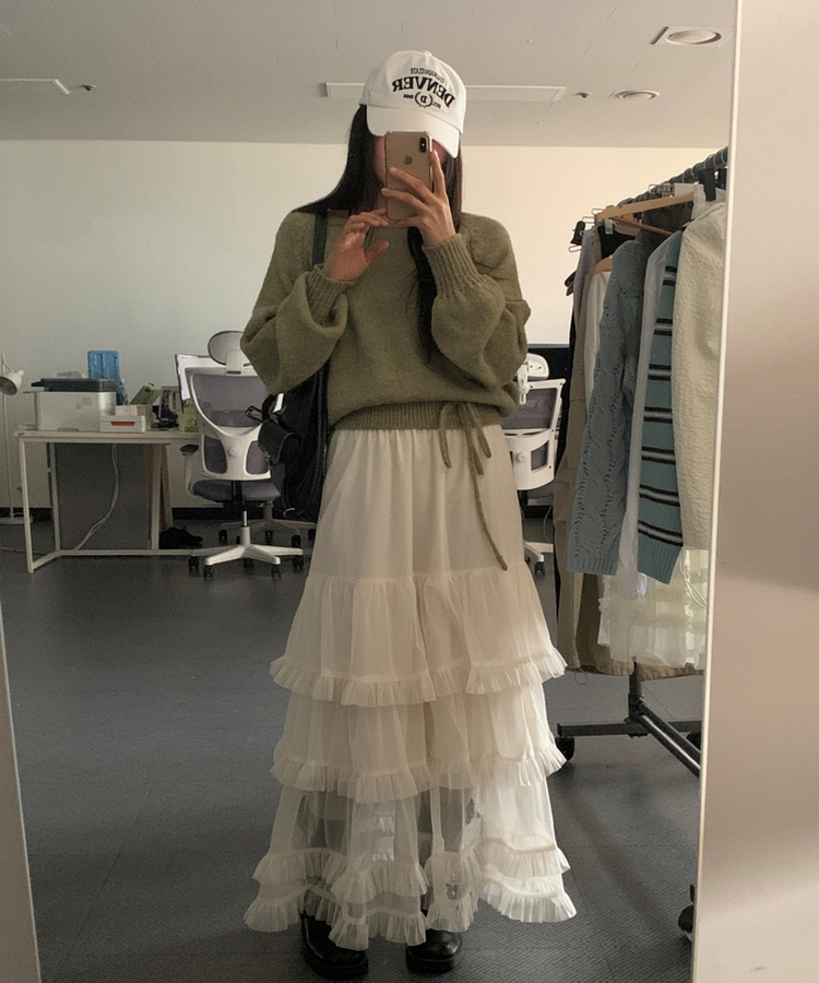 ティアードレースロングスカート IVORY