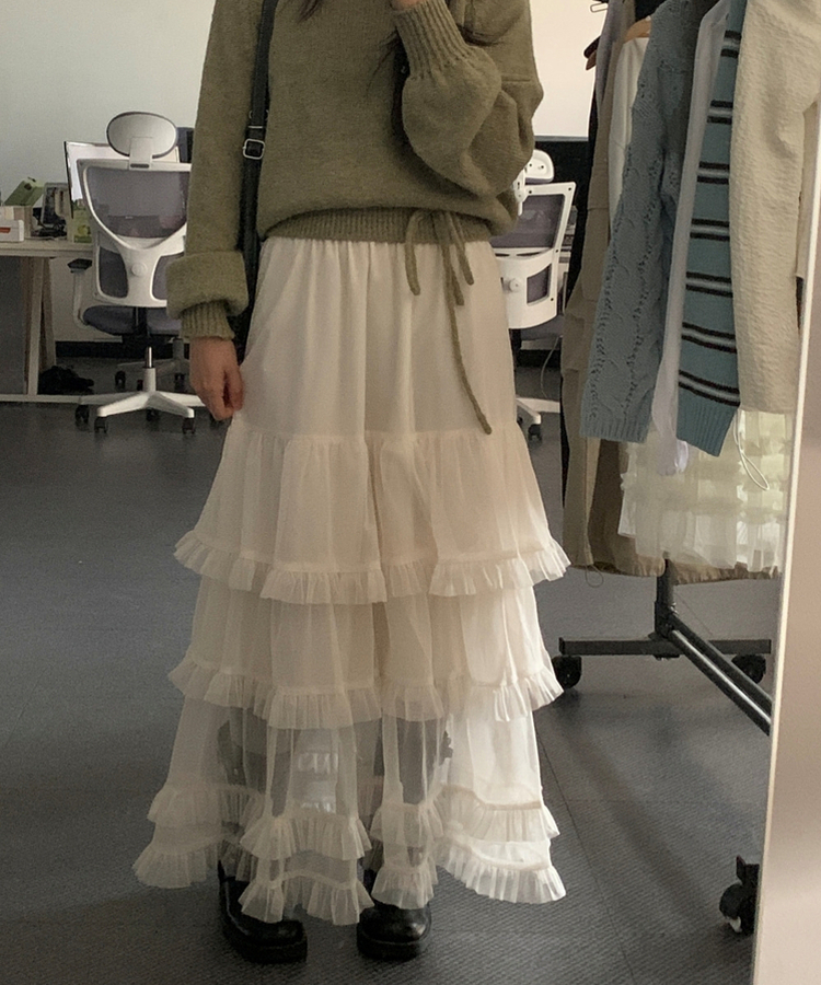 ティアードレースロングスカート IVORY