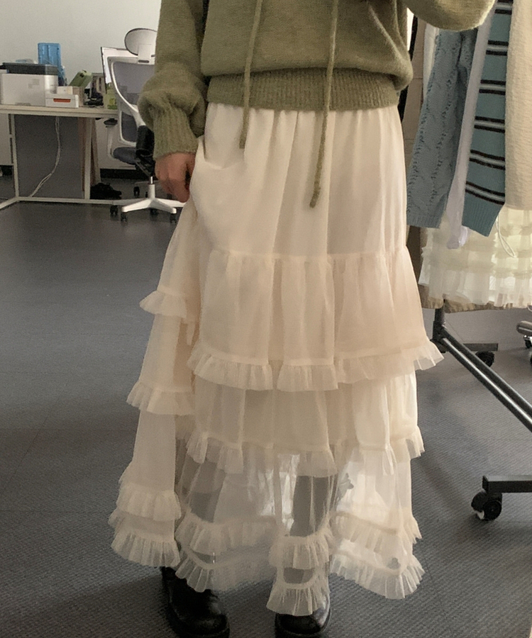 ティアードレースロングスカート IVORY