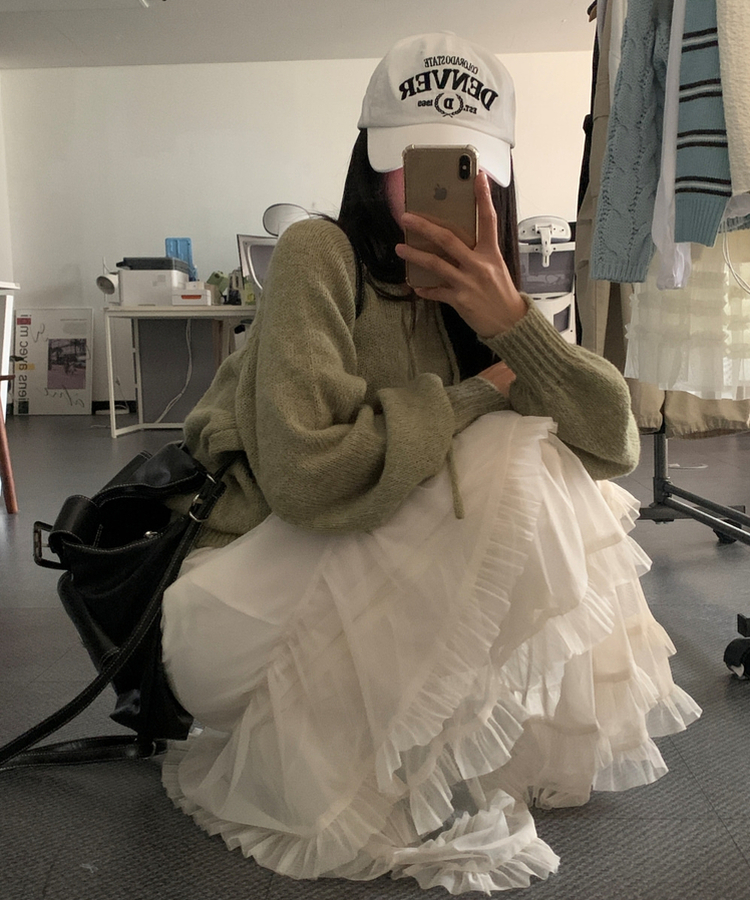 ティアードレースロングスカート IVORY