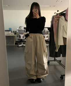 カーゴポケットバルーンフィットワイドロングパンツ BEIGE