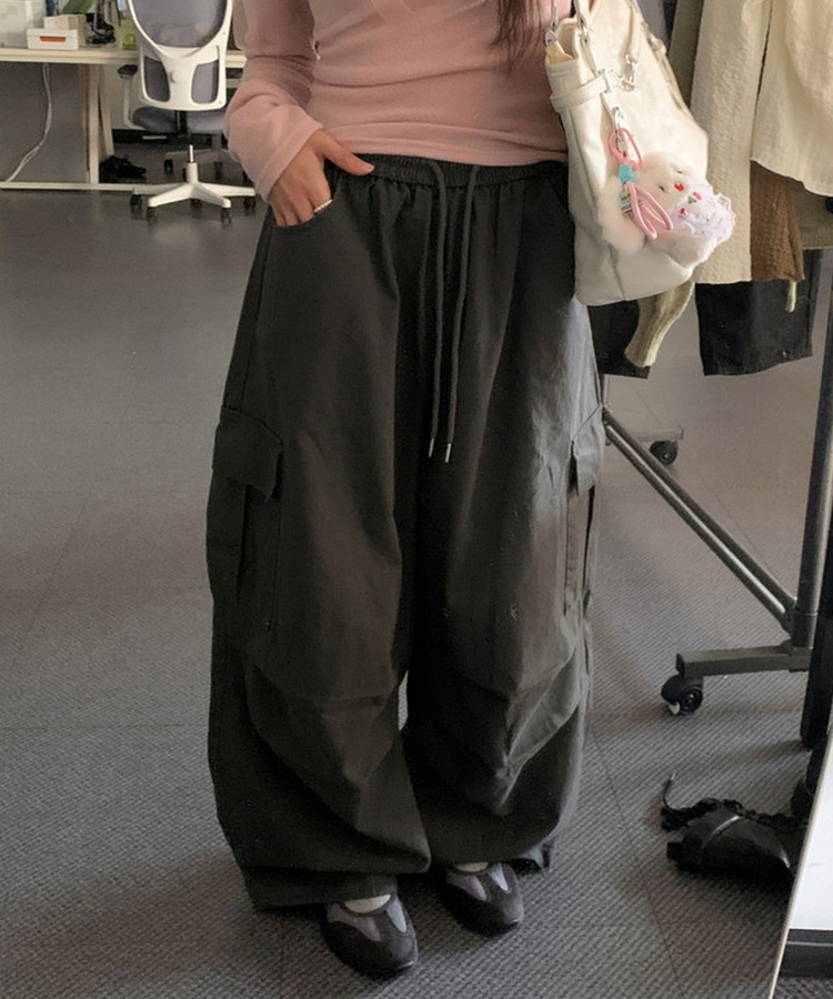 カーゴポケットバルーンフィットワイドロングパンツ CHARCOAL