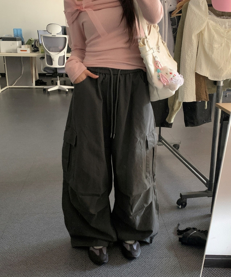 カーゴポケットバルーンフィットワイドロングパンツ CHARCOAL