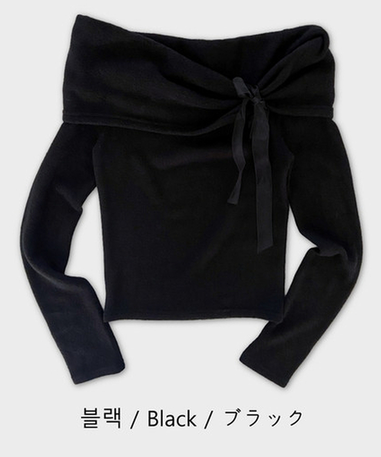 リボンオフショルダー長袖Tシャツ