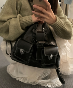 ポケットレザーバックパック BLACK