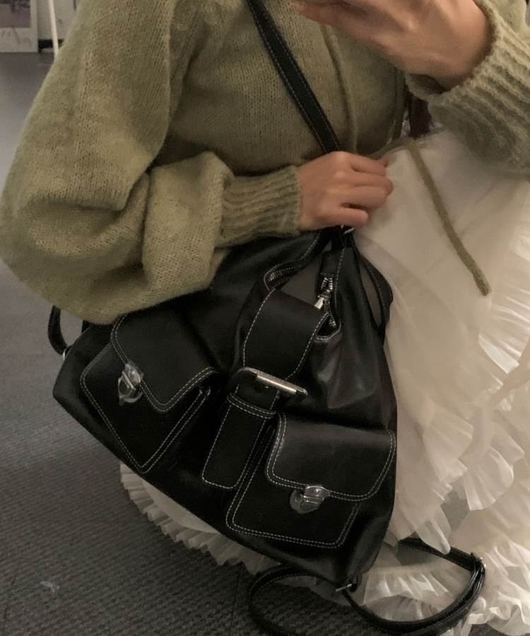 ポケットレザーバックパック BLACK