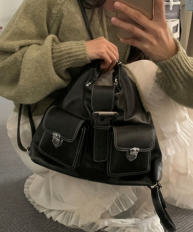 ポケットレザーバックパック BLACK