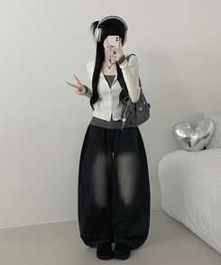 バイカラーレイヤードニットカーディガン IVORY