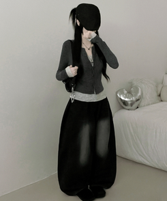 バイカラーレイヤードニットカーディガン GREY