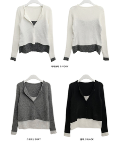 バイカラーレイヤードニットカーディガン