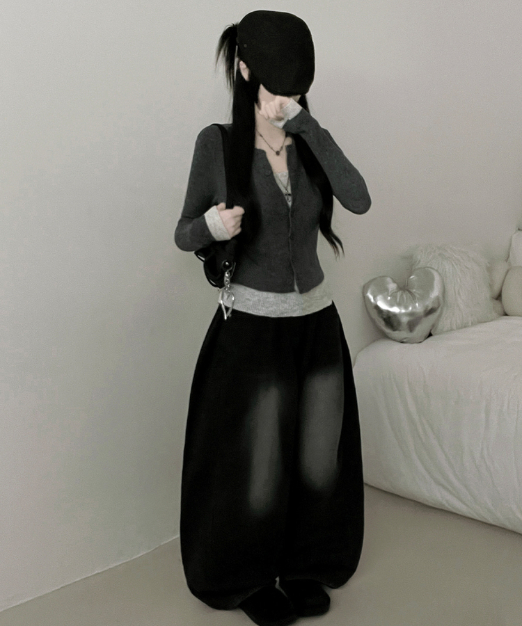 バイカラーレイヤードニットカーディガン GREY