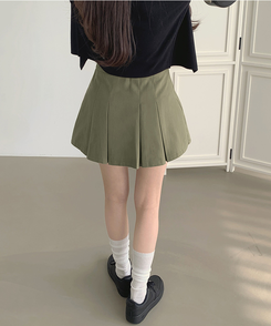 【丈別】プリーツサイドジッパースカートパンツ KHAKI