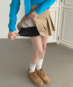 【丈別】プリーツサイドジッパースカートパンツ BEIGE