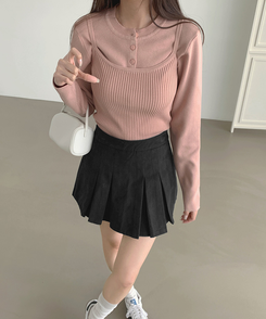 【丈別】プリーツサイドジッパースカートパンツ BLACK