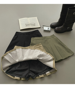 【丈別】プリーツサイドジッパースカートパンツ