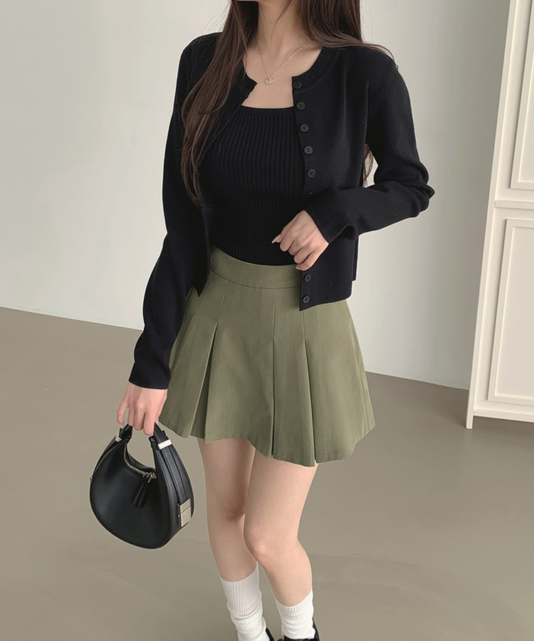 【丈別】プリーツサイドジッパースカートパンツ KHAKI