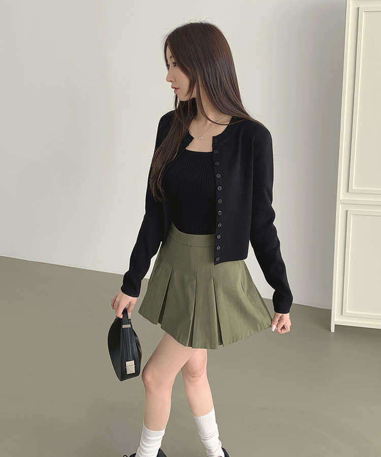 【丈別】プリーツサイドジッパースカートパンツ KHAKI