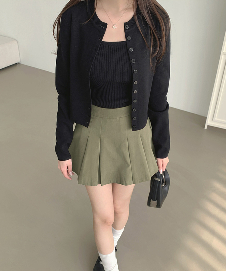 【丈別】プリーツサイドジッパースカートパンツ KHAKI