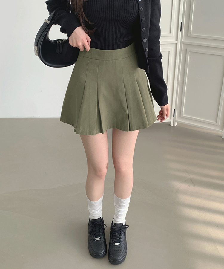 【丈別】プリーツサイドジッパースカートパンツ KHAKI