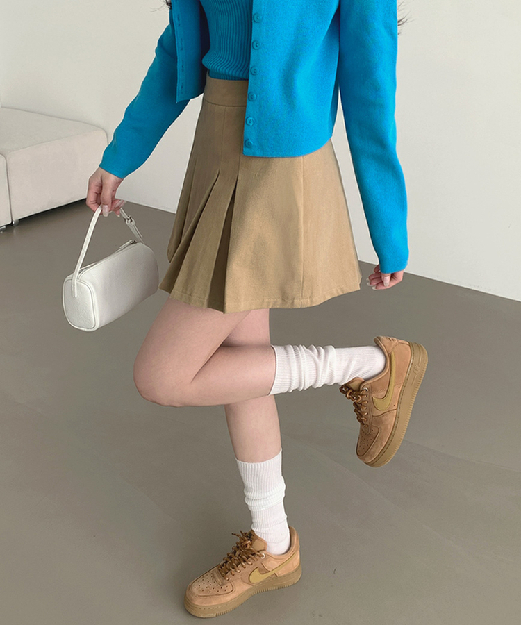 【丈別】プリーツサイドジッパースカートパンツ BEIGE