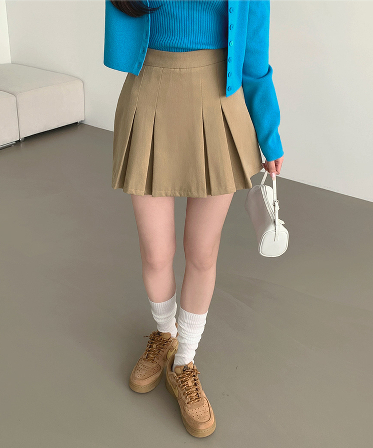 【丈別】プリーツサイドジッパースカートパンツ BEIGE