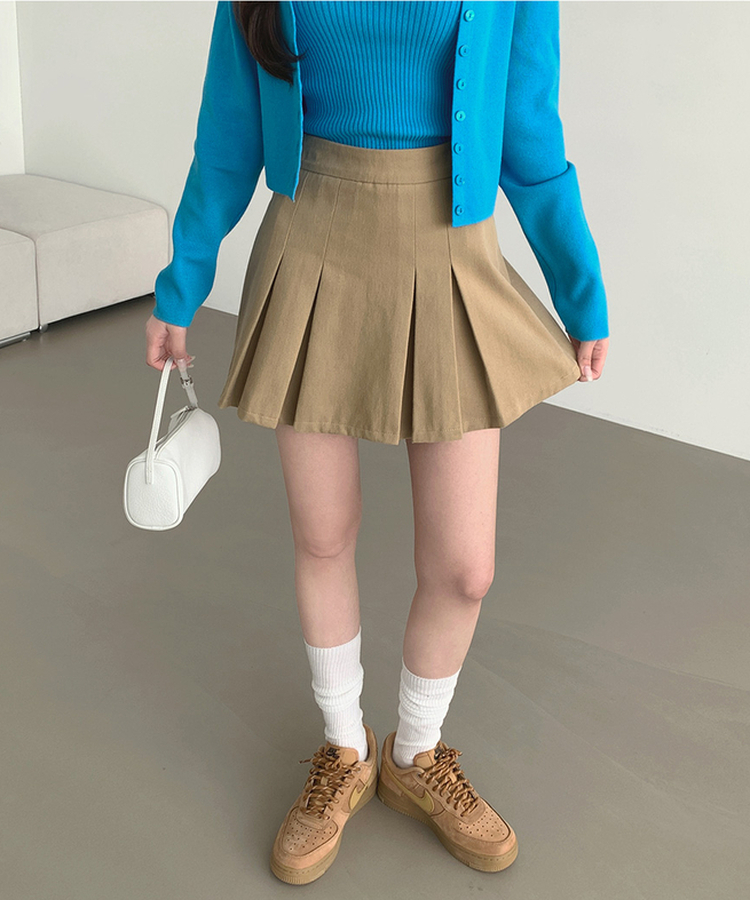 【丈別】プリーツサイドジッパースカートパンツ BEIGE