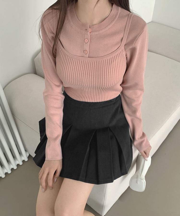 【丈別】プリーツサイドジッパースカートパンツ BLACK